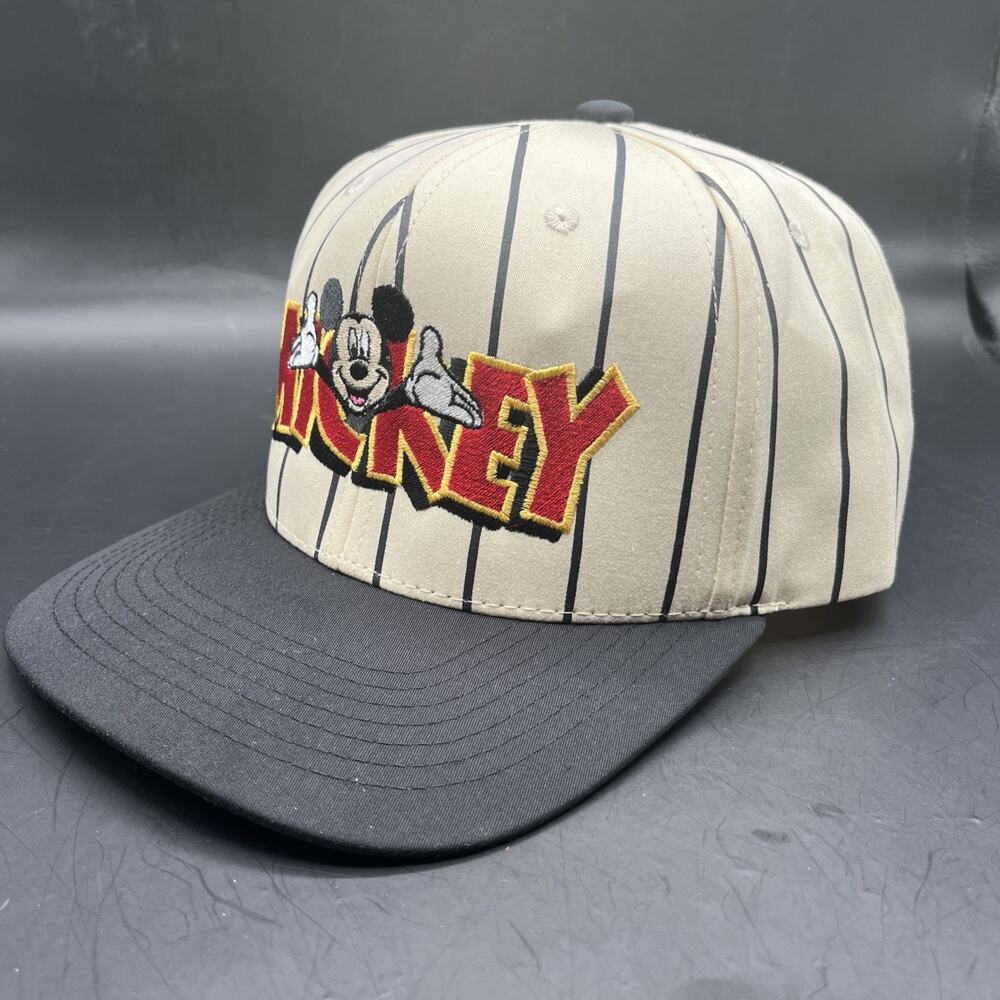 Vintage Looking Mickey Baseball Hat Cap SnapBack One Size Beige Black Striped - Picture 4 of 4